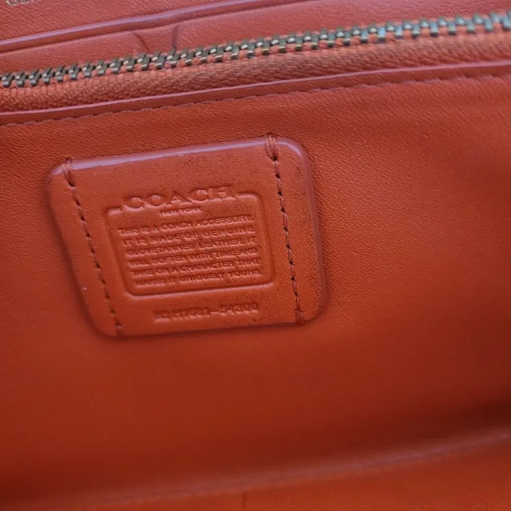 Coach Leather Wallet Solid Red‎ Zip Around Large Clutch Geniue Smooth Leather